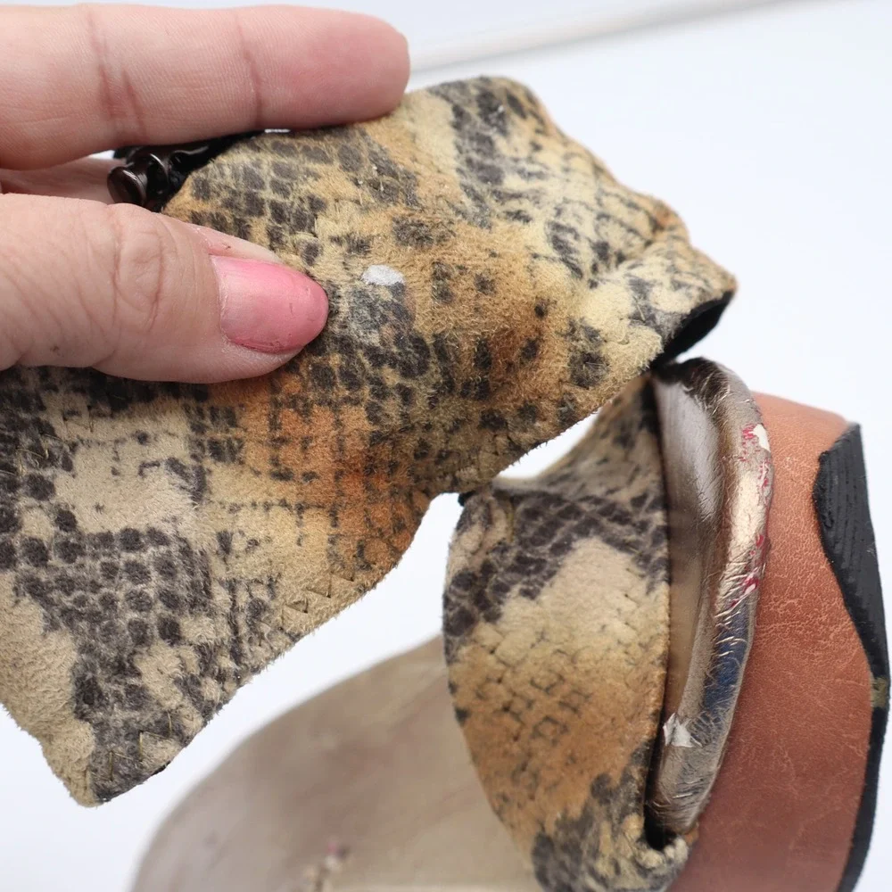 Modzori Wedge Sandals Womens 8 Platform Snakeskin Gold Reversible Fair